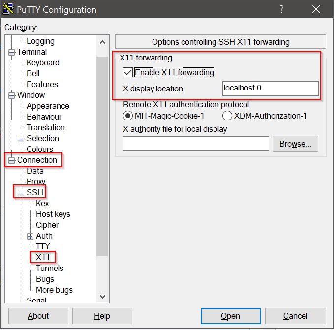 PuTTY X11 Konfiguration